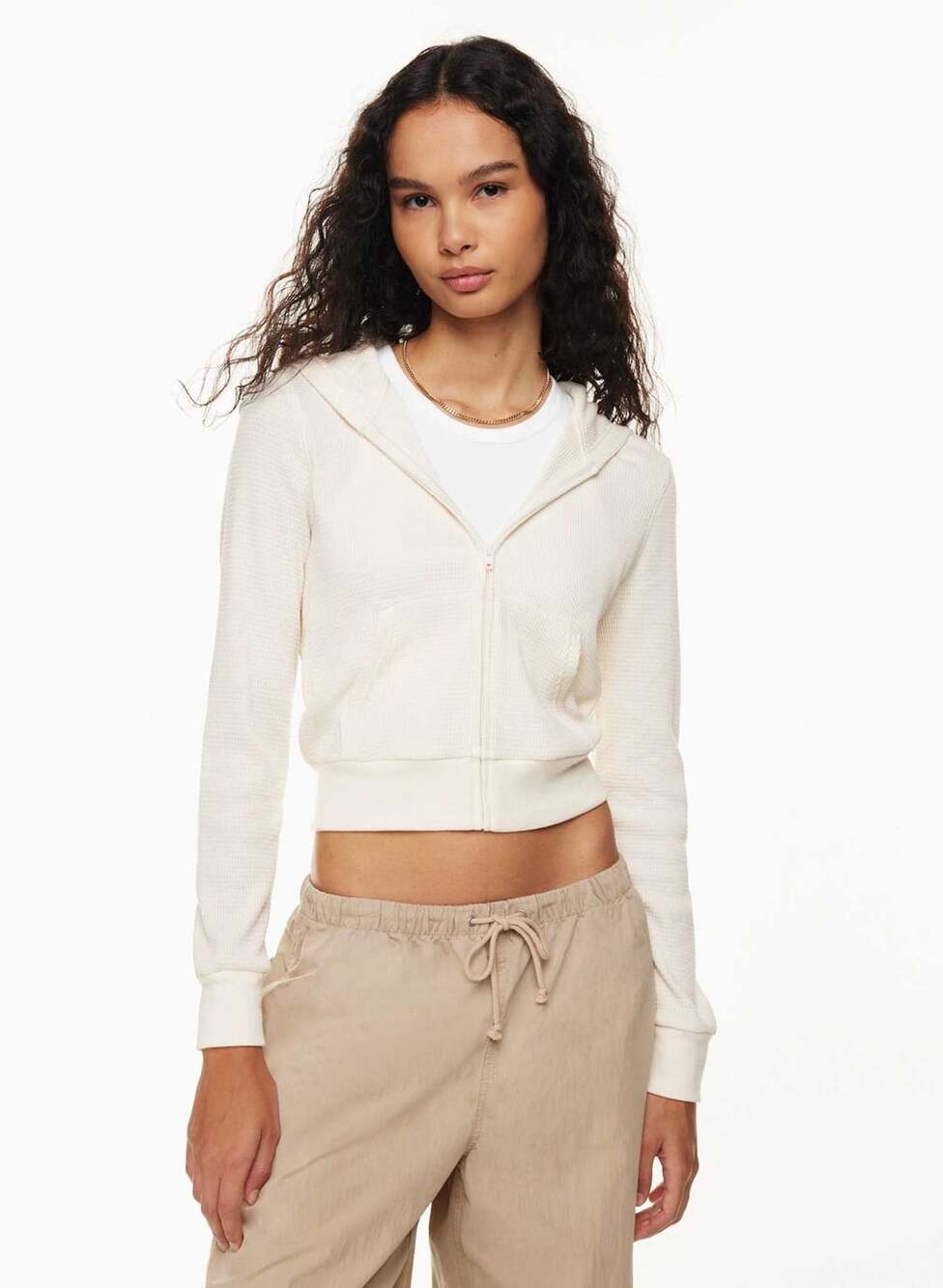 TNA Waffle Knit Zip-Up Cropped Hoodie